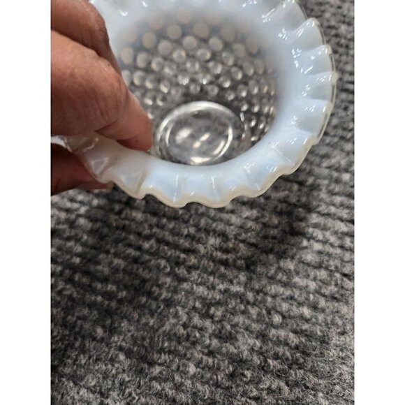 Vintage Fenton White French Opalescent Glass Hobnail Bowl Round Ruffle Edge - Picture 3 of 8